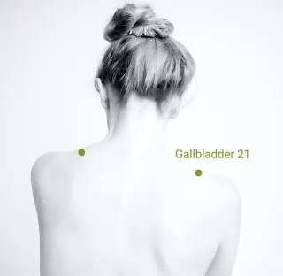 At home acupressure for tension and stress using acupuncture point GB21
