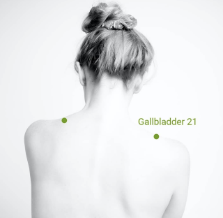 At home acupressure for tension and stress using acupuncture point GB21